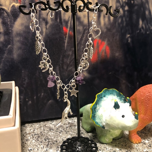 Dinosaur Star Moon Heart Charm Rock Handmade Chain Bracelet Silver & Adjustable - Picture 7 of 12